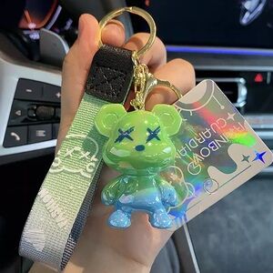 Green Bear Keychain with Strap